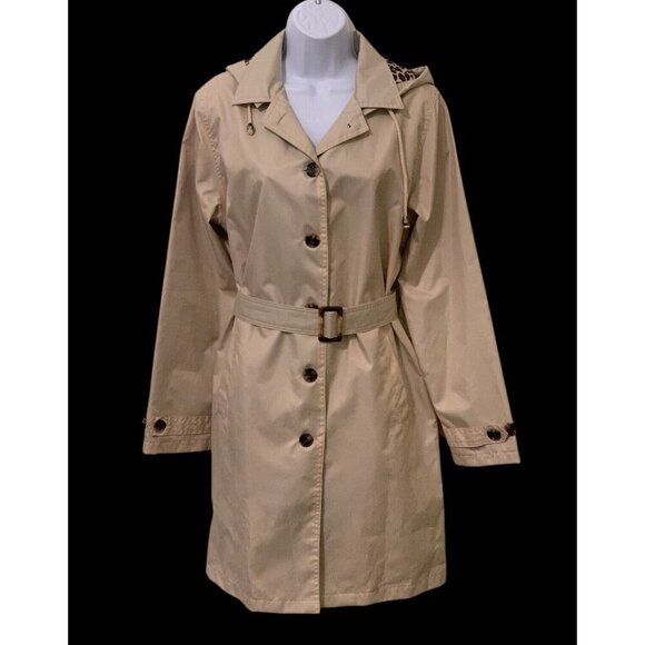 Capelli New York Womens Trench Coat Size M Leopard Print Lined Removable Hood - Picture 5 of 10